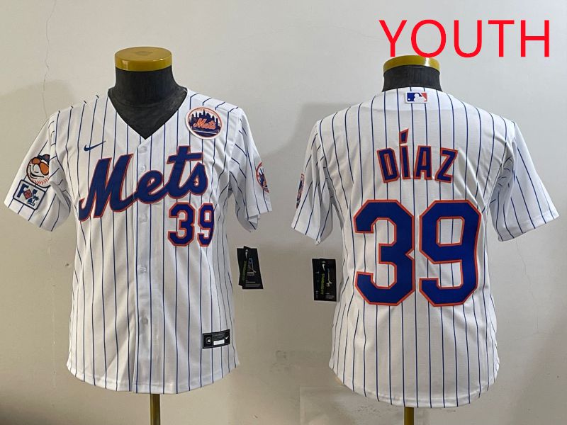 Youth 2025 New York Mets #39 Diaz White Stripe Game Nike MLB Jersey style 1